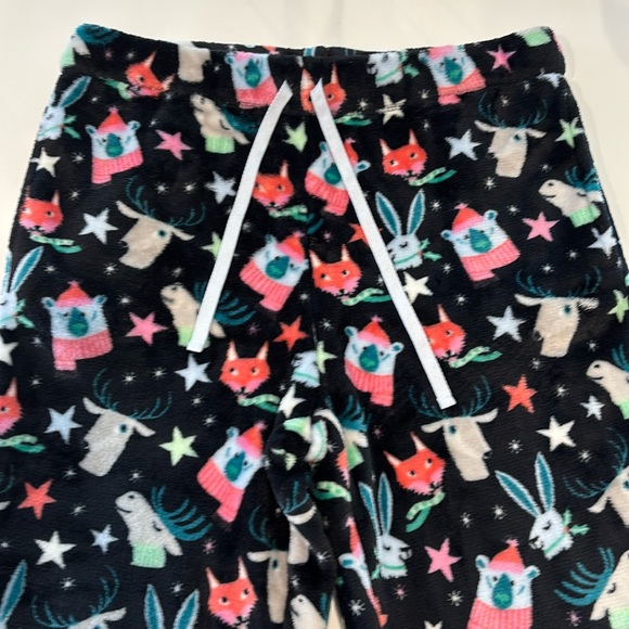 Women’s Joyspun Pajama Pants Black Whimsical Design Fuzzy Drawstring Waist S - Picture 3 of 13